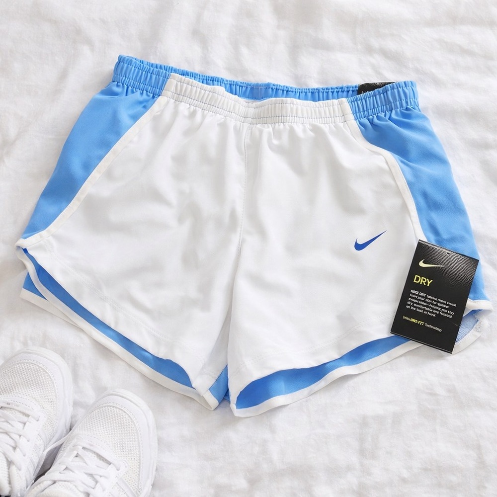 Nike dri fit youth medium blue and white shorts
